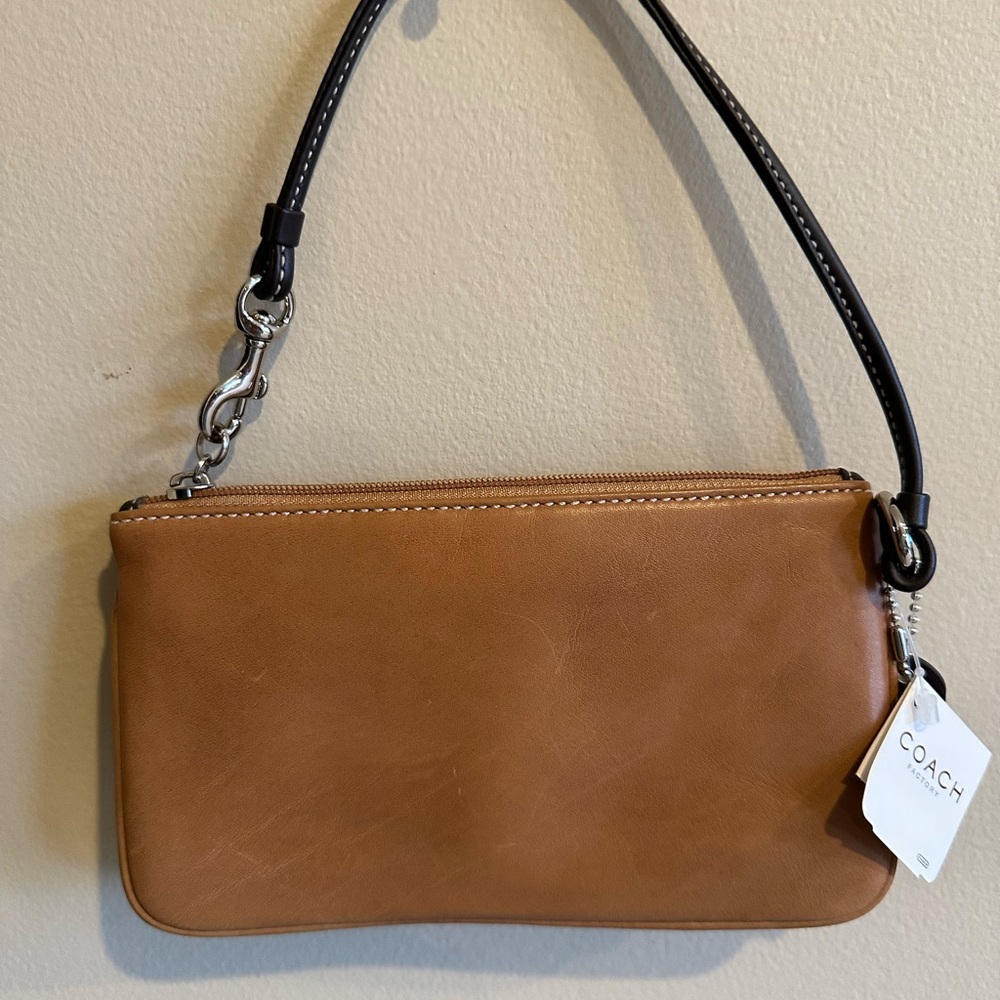 Coach Brown and Tan Leather Wristlet - Picture 3 of 4